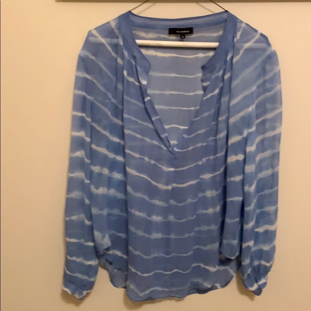 Beautiful Olivaceous sheer bluish/purple blouse